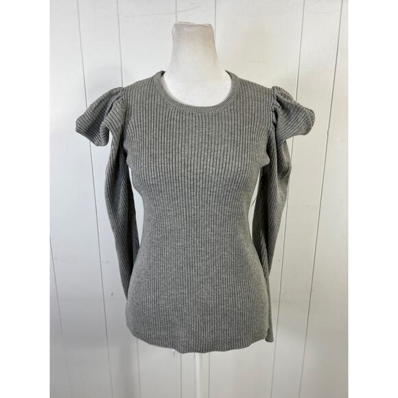 JOE’S Puff Shoulder Women's Gray Sleeve Ribbed Top Size XS $148 NWOT - Picture 2 of 7